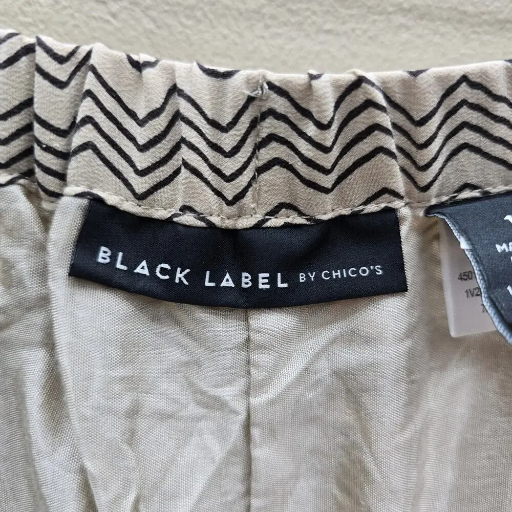 Chico's Black Label 100% Silk Chevron Print Wide Leg Pants Tan Size 1 US Medium